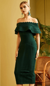 KNIELÄNGES KLEID MIT SCHULTERN